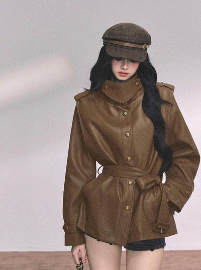 American Style Leather Stand Collar Jacket DIA0653