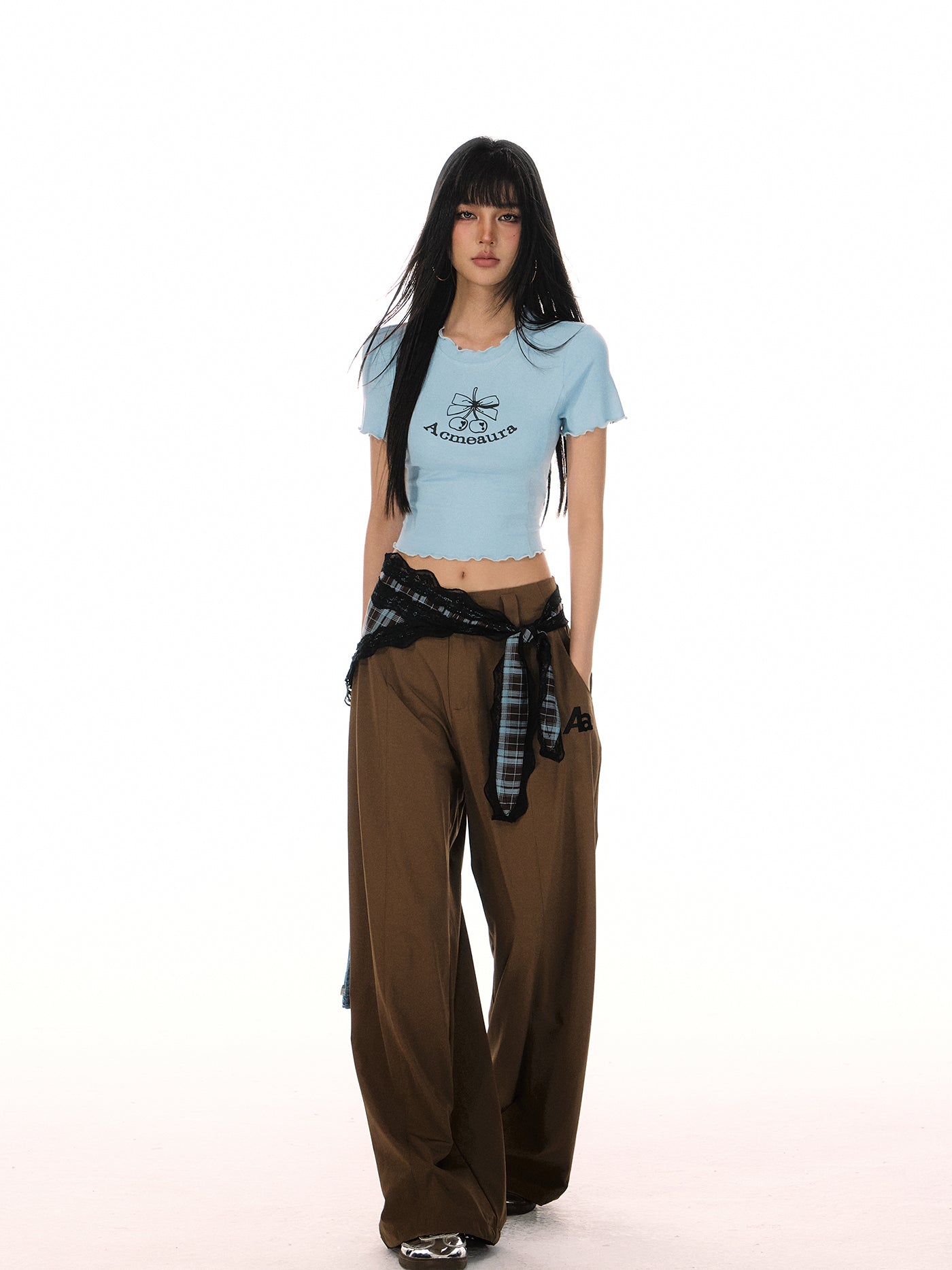 Detachable Lace Plaid Belt Drape Loose Pants ACM0081