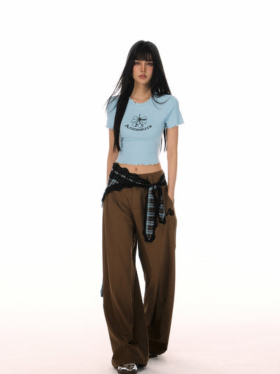 Detachable Lace Plaid Belt Drape Loose Pants ACM0081