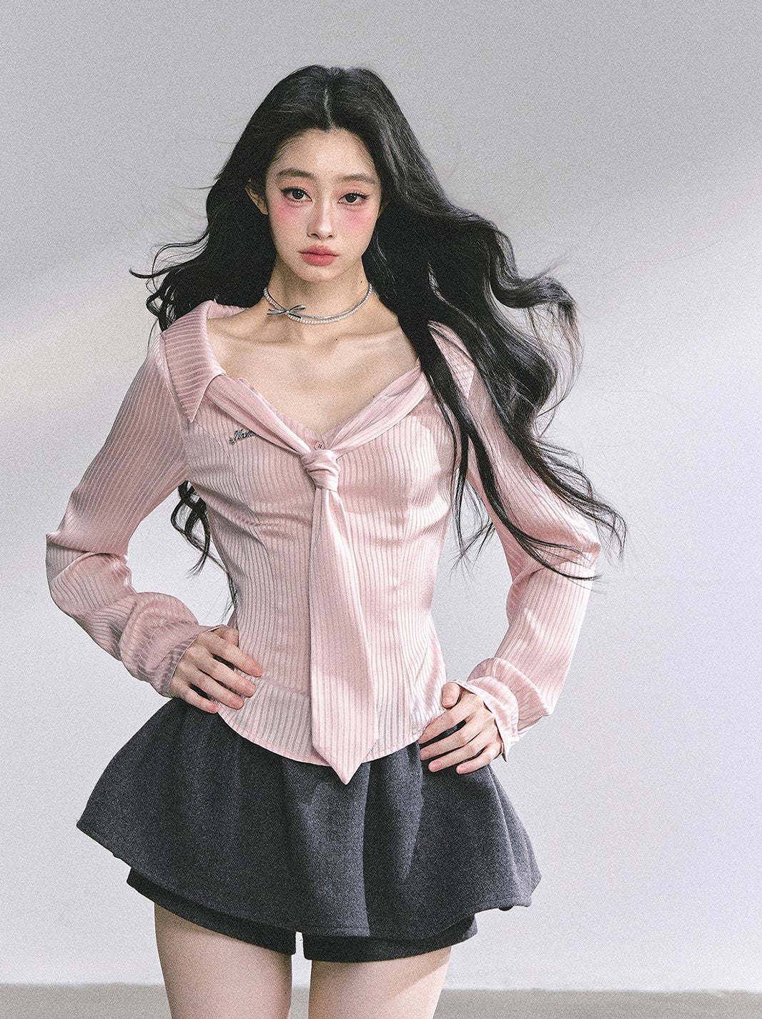 Pink Polo Collar Striped Shirt  DIA0570