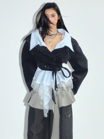 Off-Shoulder Faux Two-Piece Lace Short Jacket JNY0270