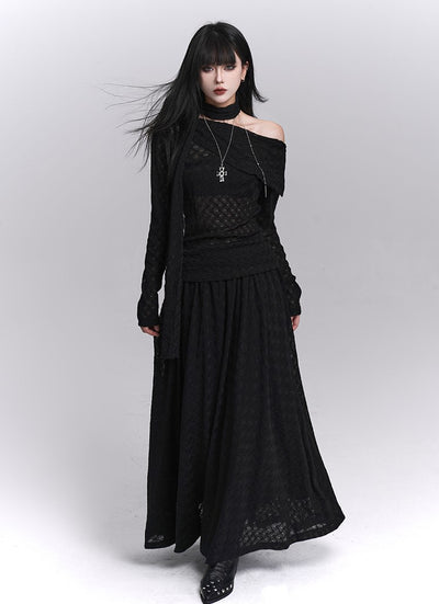 Off-Shoulder Long-Sleeved Top/Long Skirt LAD0237