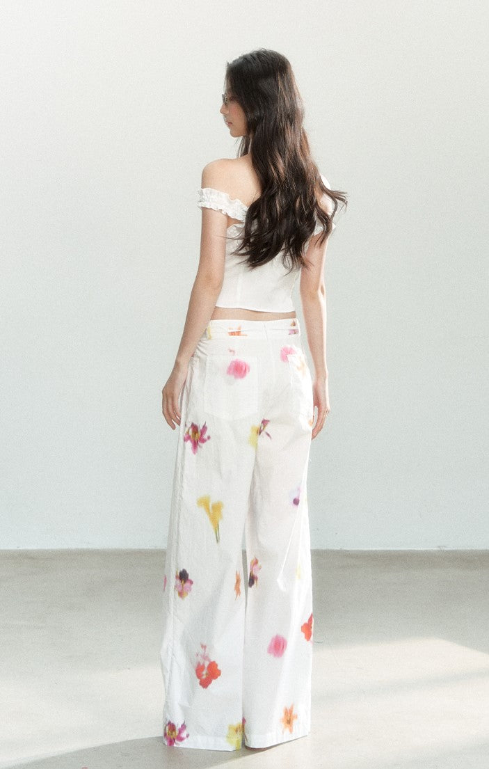 Flower Drawstring Casual Drape Pants SHI0165