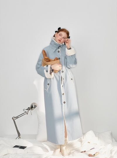 Retro Blue Thickened Plush Long Coat BOH0087