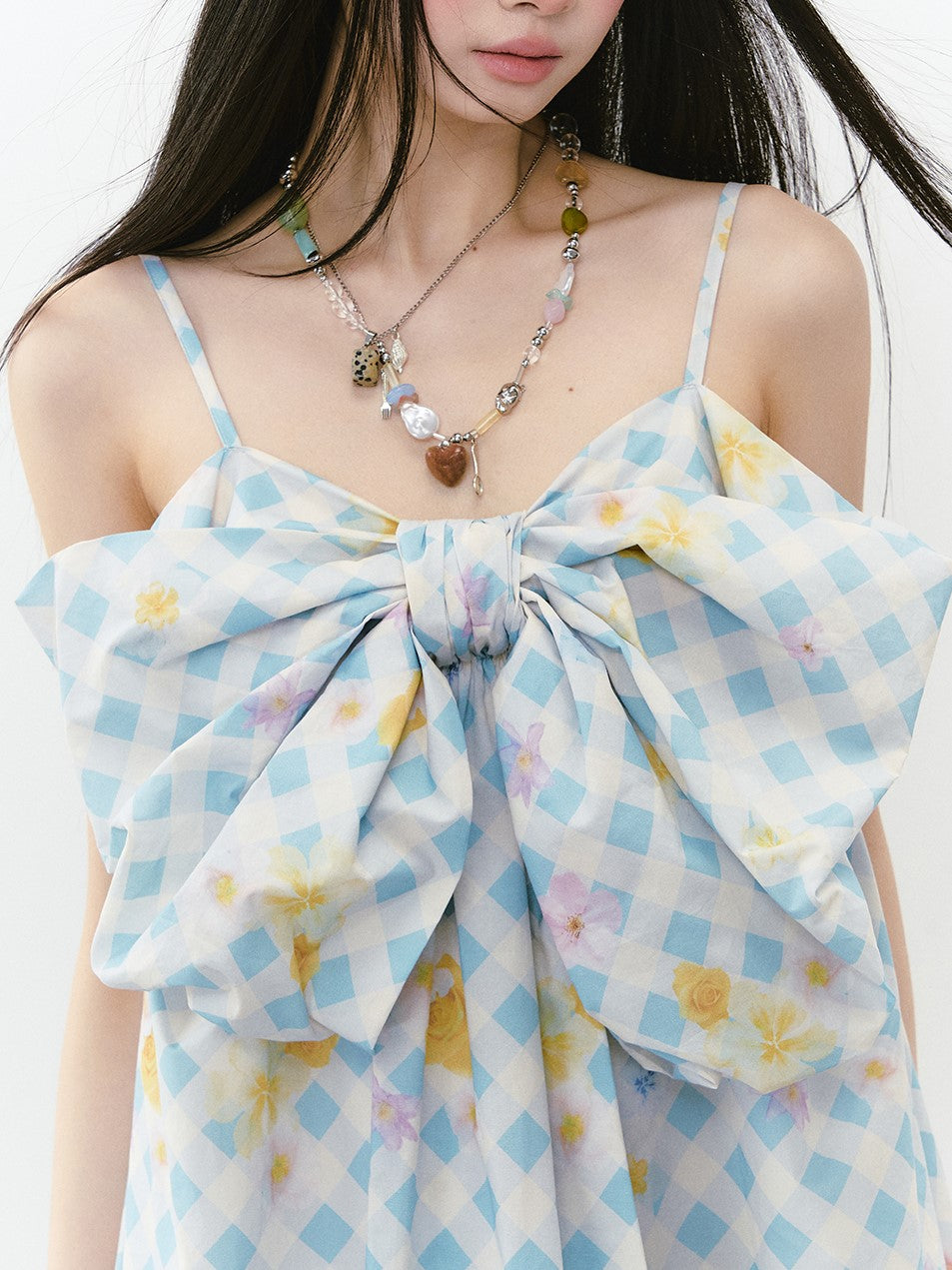 Plaid Flower Suspender Dress VIA0231