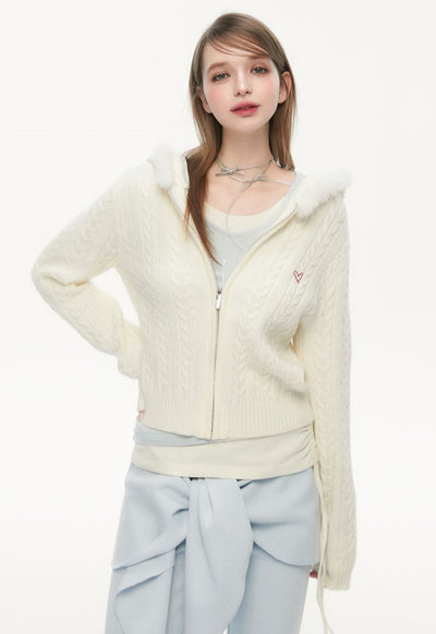 Fur Collar Jacquard Sweater Jacket SPE0074
