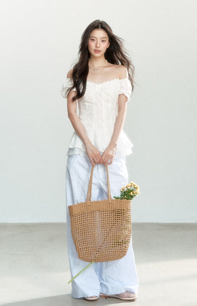 Blue Striped Casual Wide-leg Pants SHI0160