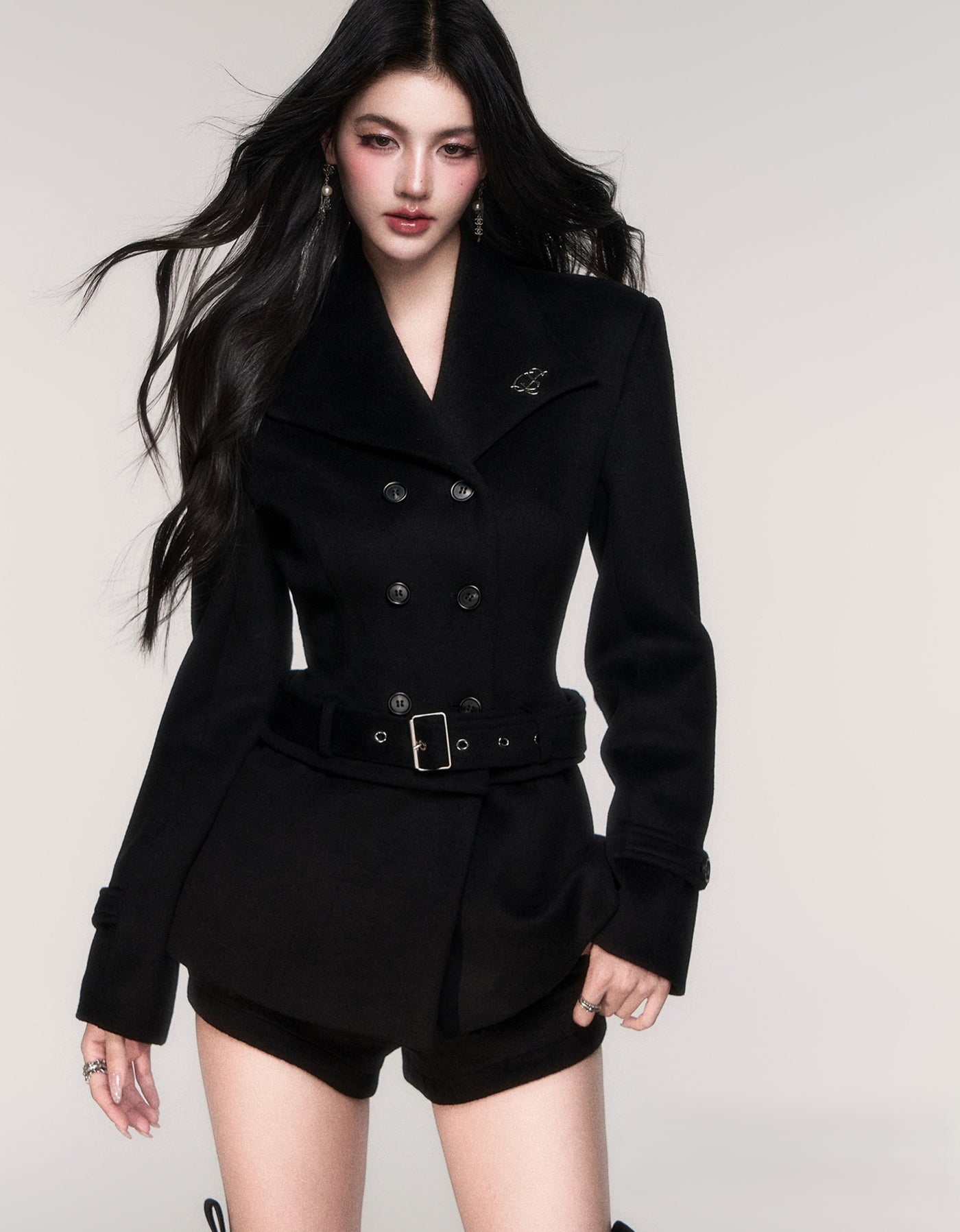 Black Slim Detachable Hem Mid-Length Jacket LUL0208