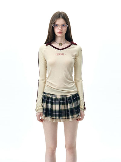 Retro Star Design Long-sleeved T-shirt NEC0232