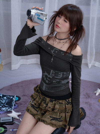 One-shoulder Belt Printed Top SAG0291