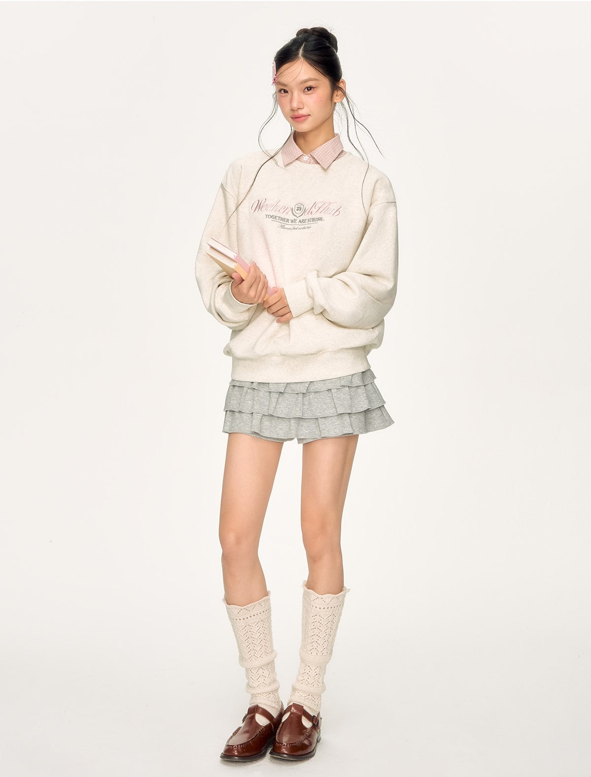 Plaid Shirt Collar Long-Sleeved Sweatshirt WEE0060