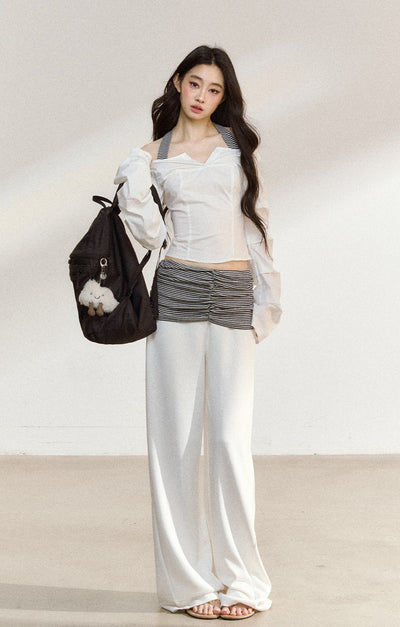 White Off Shoulder Slim Short Shirt SHI0208