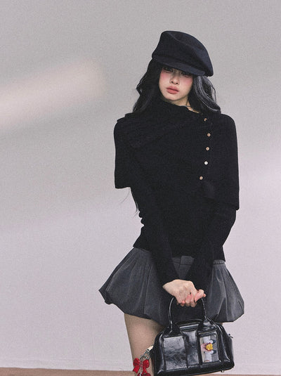 Long-sleeved Knitted Slimming Top+Shawl DIA0620