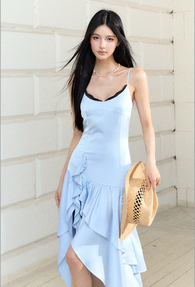 Lace Irregular Satin Suspender Dress AGM0169