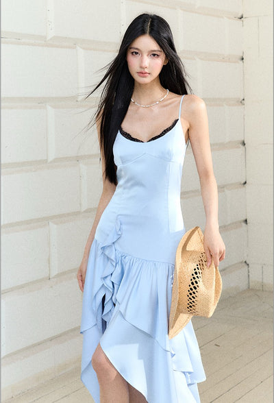 Lace Irregular Satin Suspender Dress AGM0169