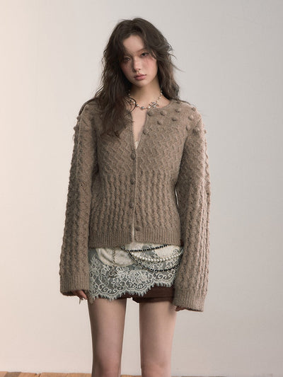 Pom-pom Embellished Loose-fitting Cardigan VIA0370