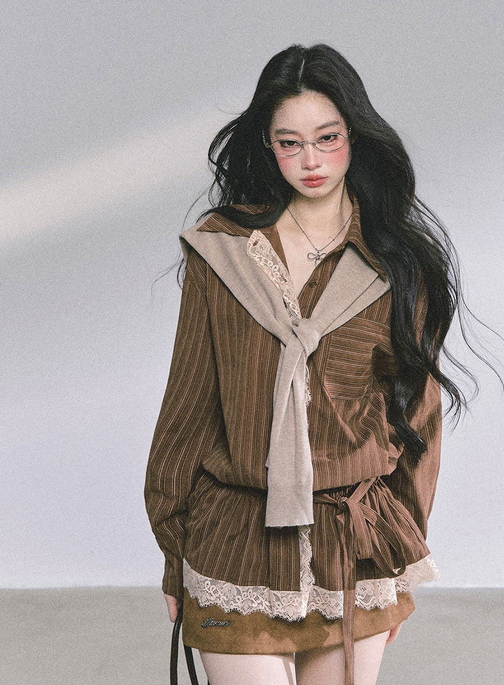 Lace Striped Shirt/Shawl DIA0586