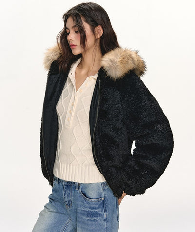 Fur Collar Black Hooded Jacket ANA0108