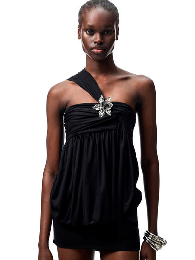 One-shoulder Flower Tube Top Dress JIN0023