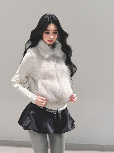Faux Two-Piece Fur Knit Cardigan DIA0693