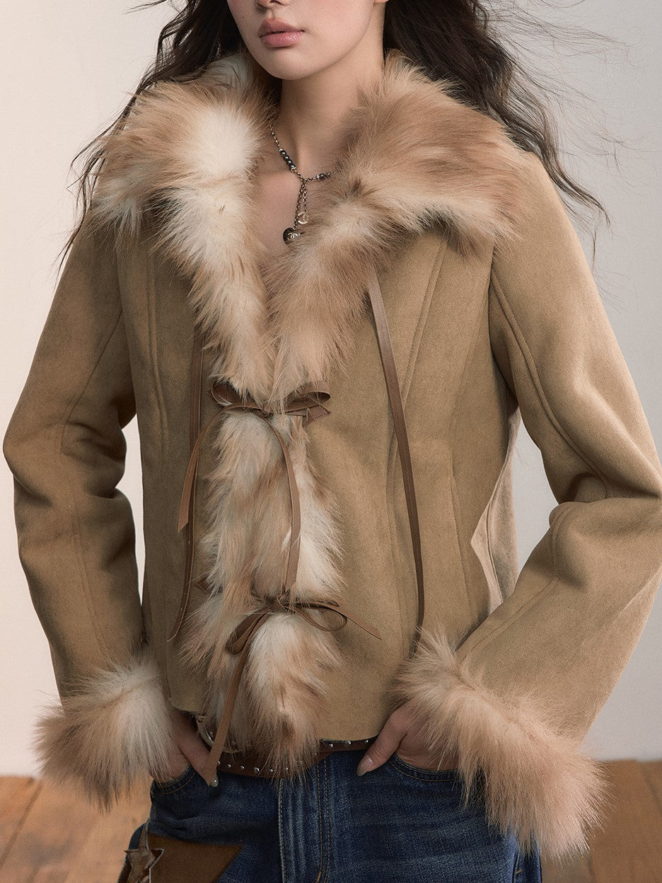 Bow-tie Large Faux Fur Coat VIA0365