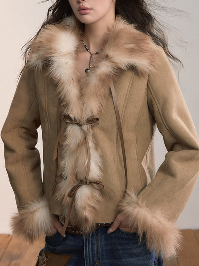 Bow-tie Large Faux Fur Coat VIA0365