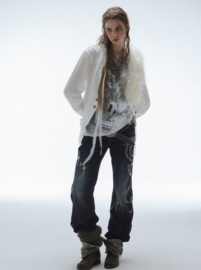 Flared Diamond-ripped Jeans DOU0123