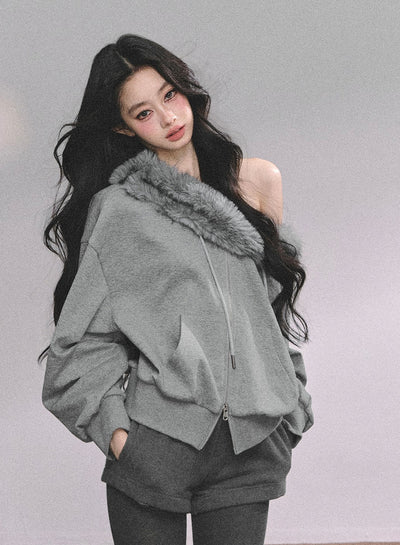 Fur Collar Sweatshirt/Shorts DIA0624