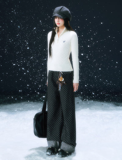 White Half-zip Cable Knit Sweater WEE0109