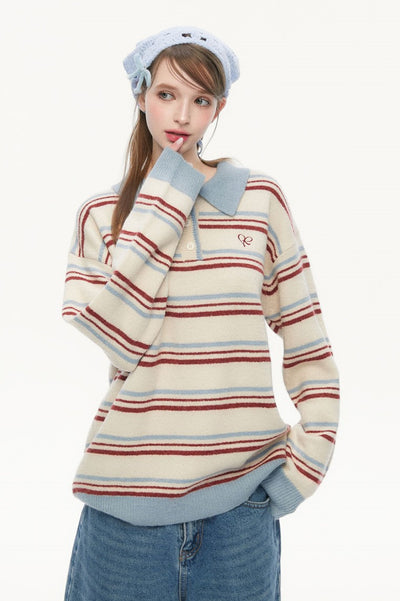 Retro Polo Collar Striped Sweater SPE0075