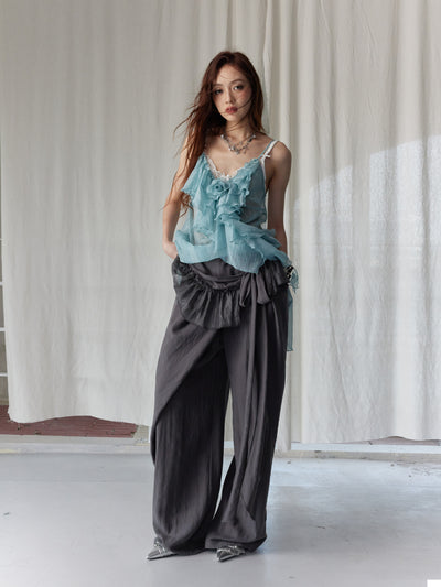Draped Pleated Lace-up Asymmetric Pants JNY0247