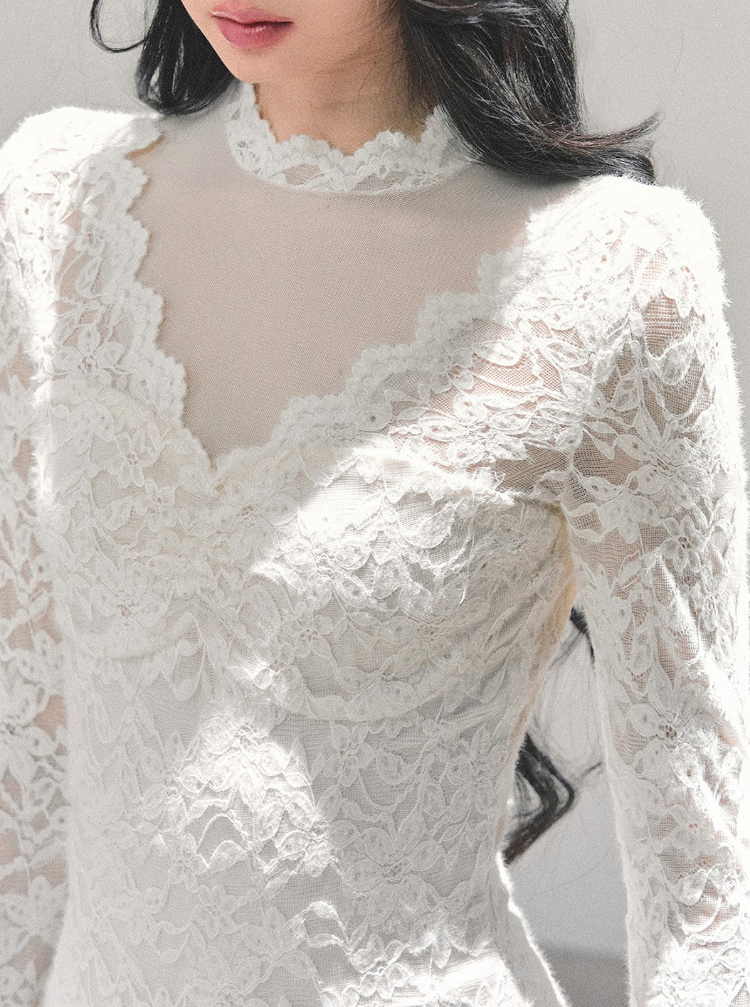 French-style Long-sleeved Lace Mesh Dress DIA0662