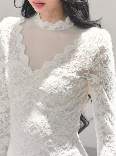 French-style Long-sleeved Lace Mesh Dress DIA0662