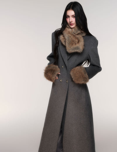 Grey Detachable Scarf Long Coat LUL0207