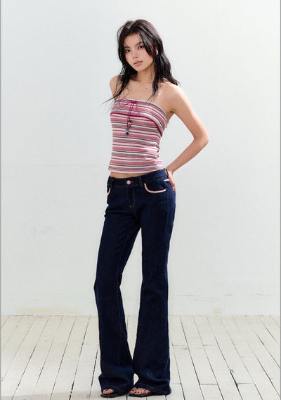 Drawstring Lace Striped Tube Top AGM0159