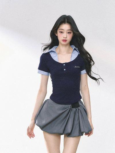 Fake Two-piece Flower Button T-shirt DIA0460