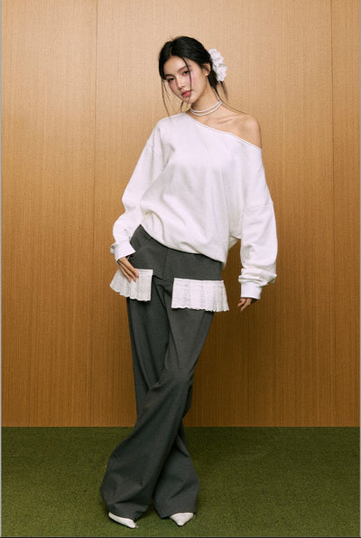 Lazy One-shoulder White Sweatshirt AGM0084