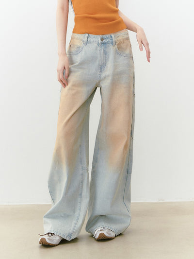 Retro Distressed Contrast Jeans VIA0245