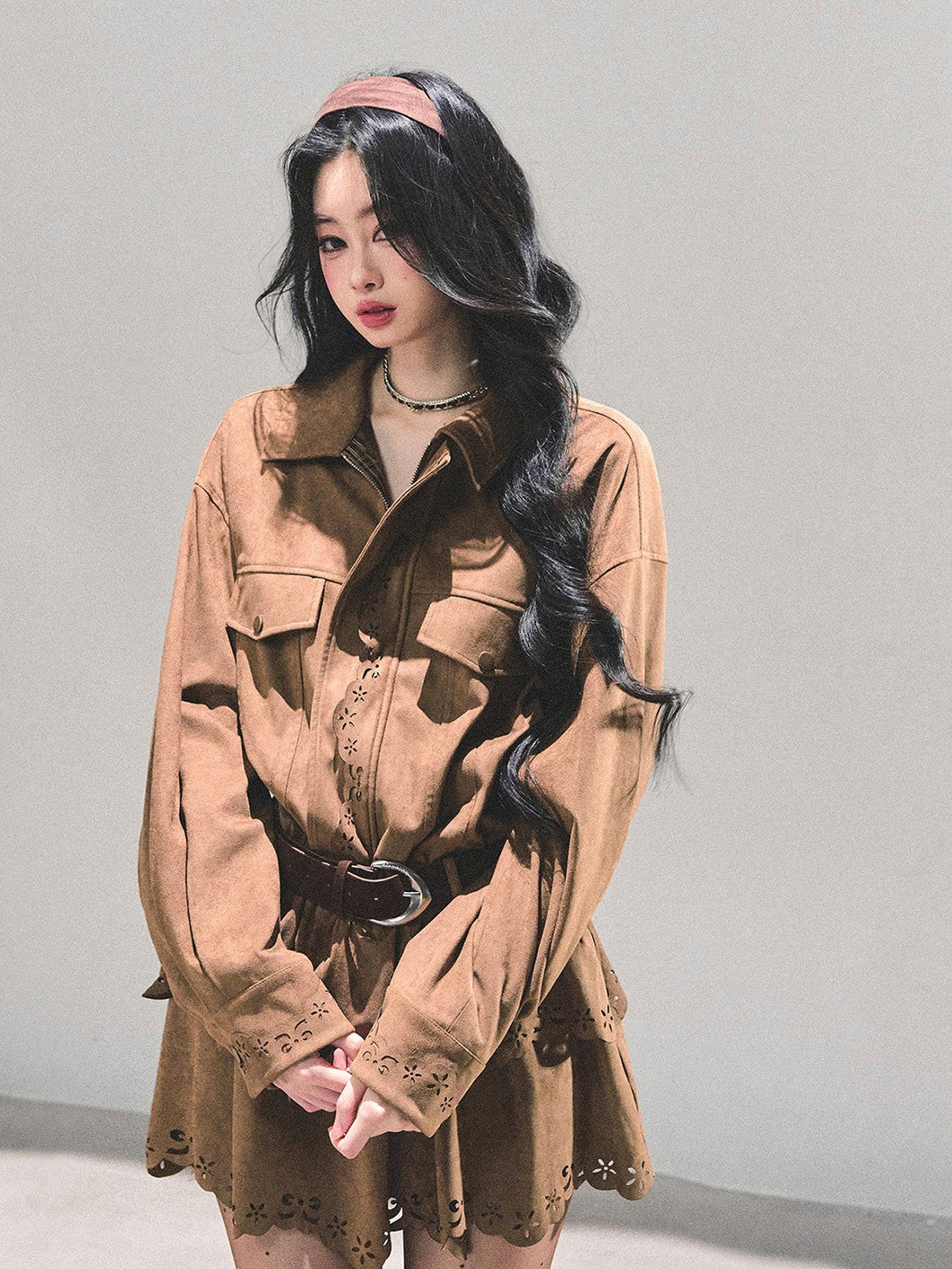 Faux Two-Piece Suede Shirt Dress DIA0680