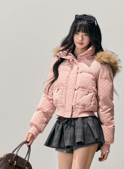 Polka Dot Hooded Warm Cotton Jacket DIA0712