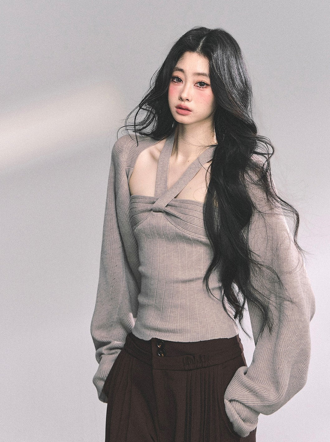 French Knitted Halter Neck Top+Shawl DIA0630