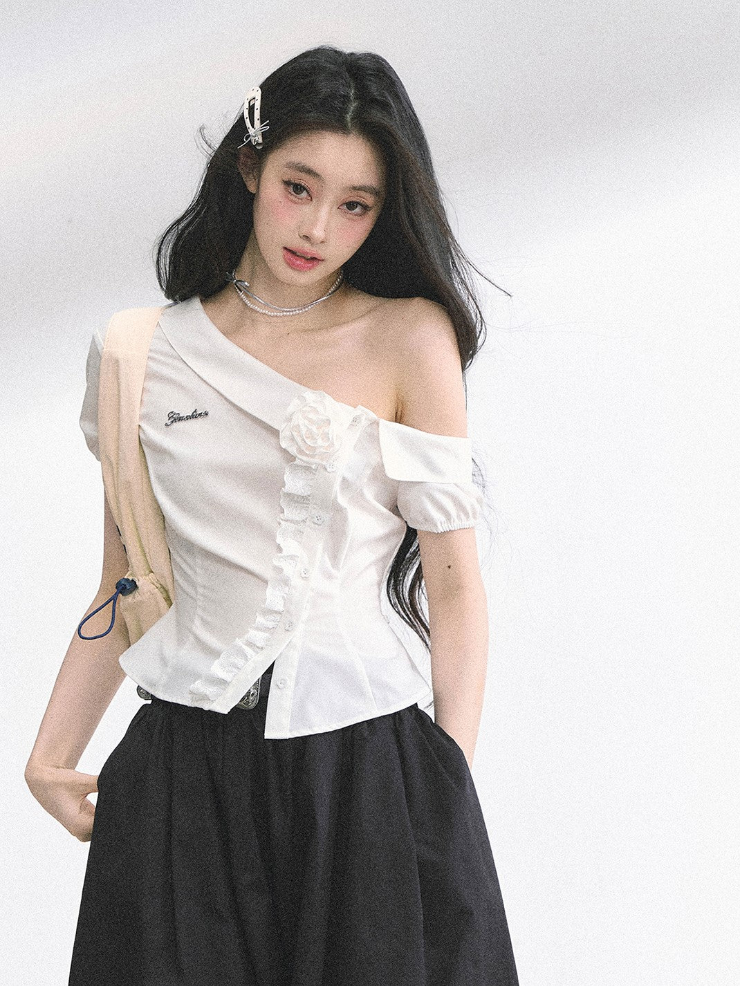 Lace Off-shoulder Flower Shirt DIA0524