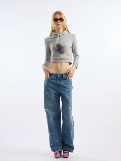 Cropped Long-sleeved Pompom Hoodie AOA0035