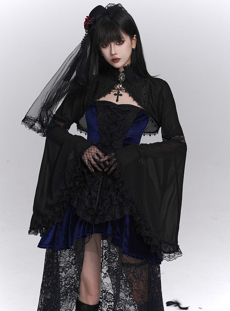 Gothic Style Blue Lace Strap Dress/Black Cardigan LAD0238