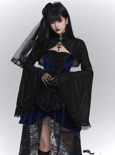 Gothic Style Blue Lace Strap Dress/Black Cardigan LAD0238