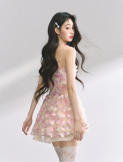 Lace Floral Suspender Puffy Dress DIA0445