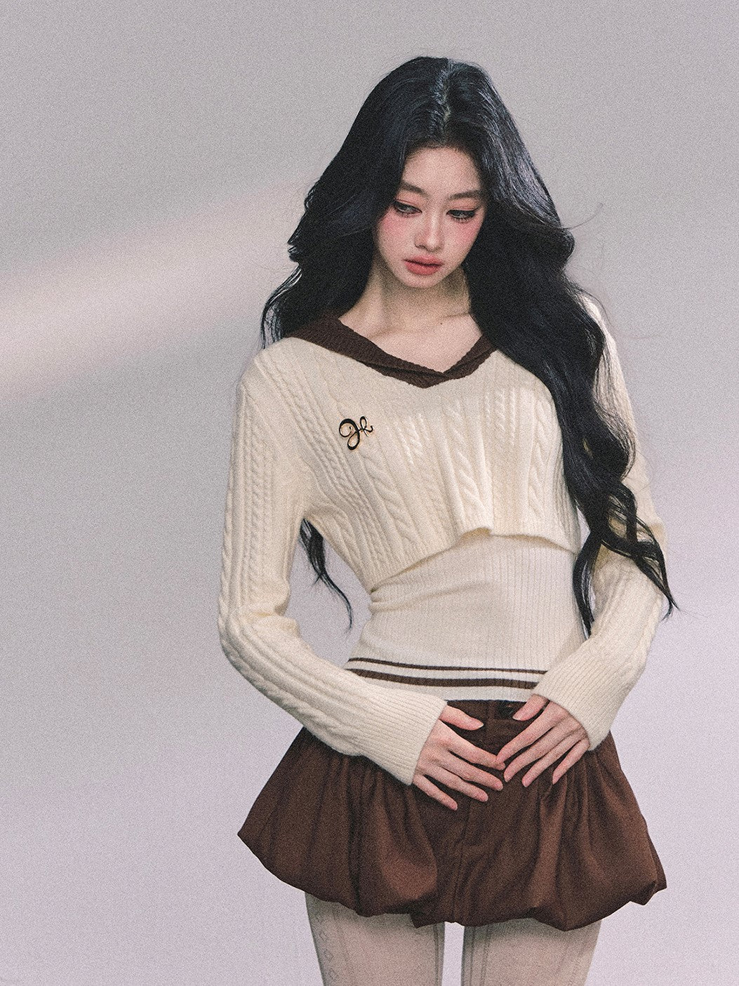 American Style Navy Collar Knitted Top+Vest DIA0616