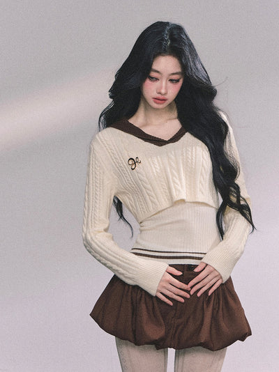 American Style Navy Collar Knitted Top+Vest DIA0616