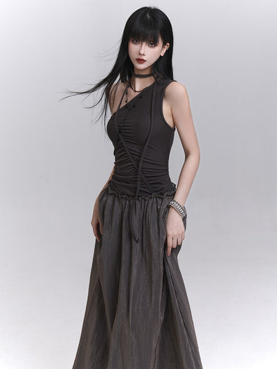 One-shoulder Suspender Long Dress LAD0196