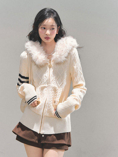 Fur Hooded Knit Cardigan DIA0705